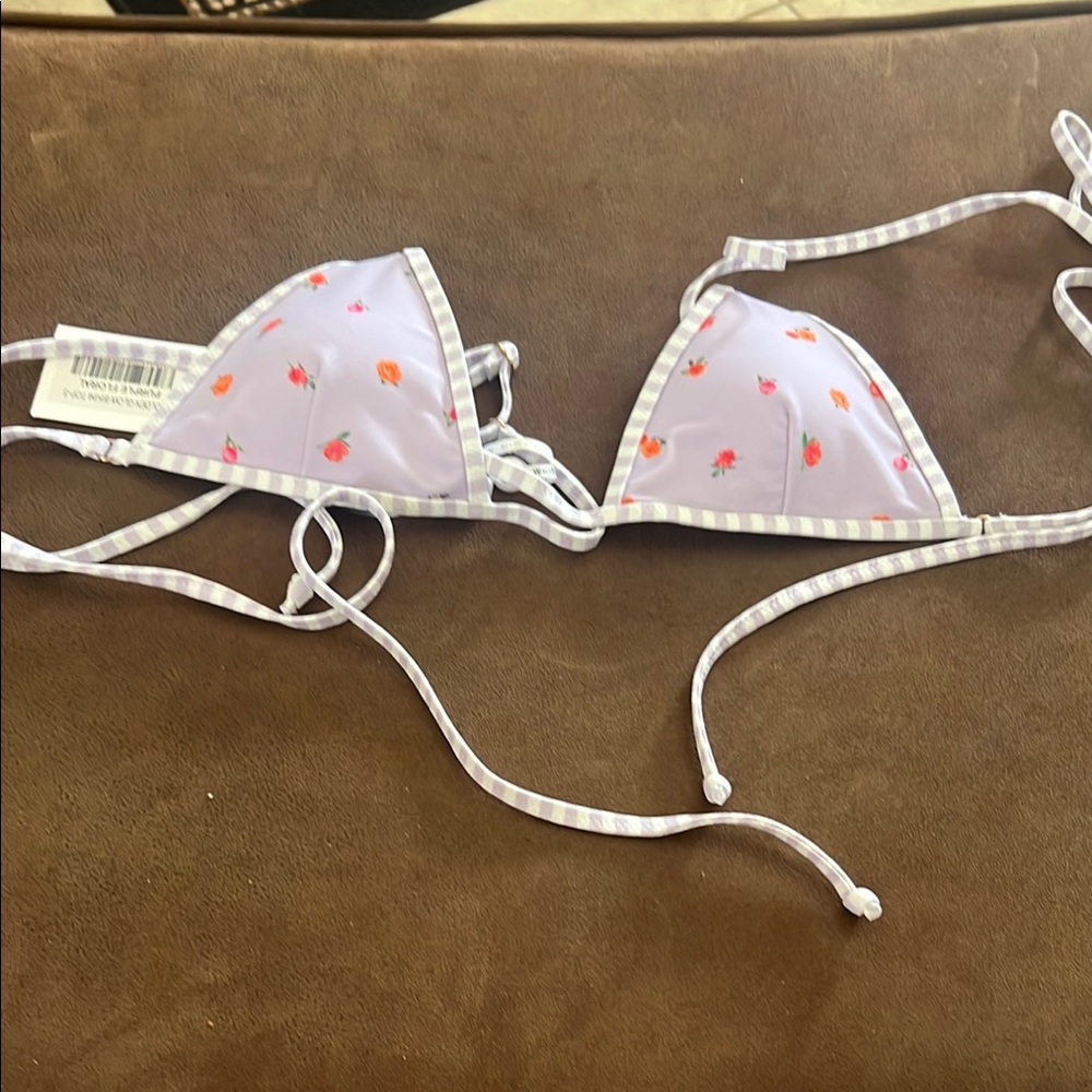 White and Pink Floral Bikini Top